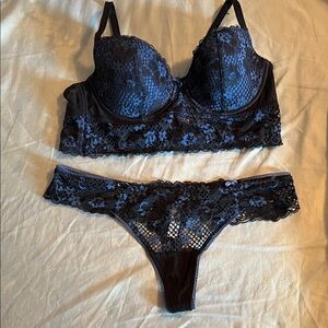 Adore Me Midnight Blue Lace Bra and Panty Set